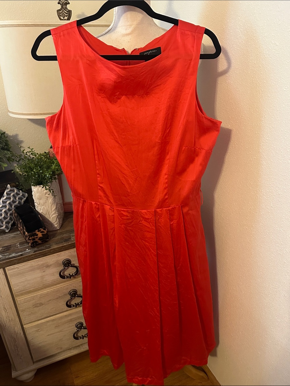 Josephine Red Orange Sleeveless Pleated Mini Dress
